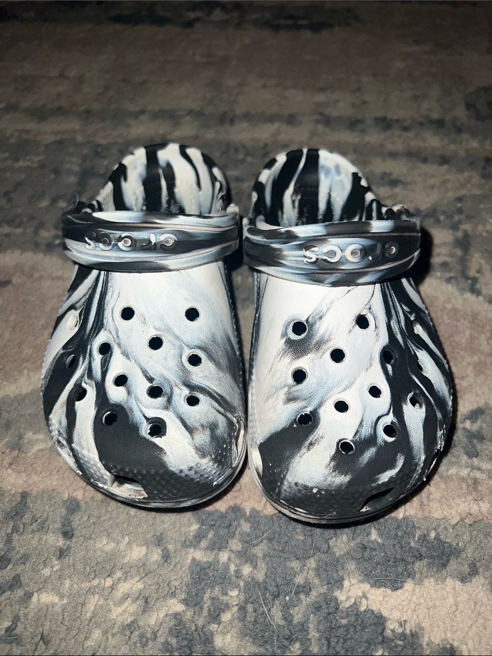 CROCS Kids Marble Black & White Clog Sandals